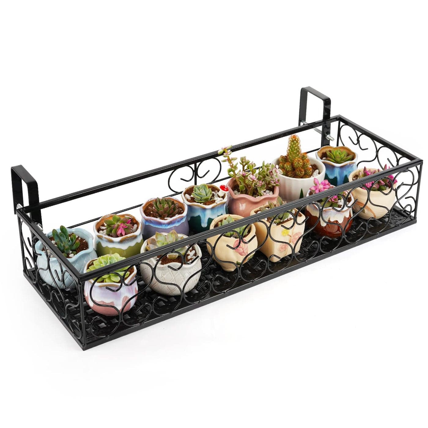 Fitlyiee Balcony Flower Pot Stand Rack Patio Railing Shelf Plant Pots Holder Windows decorate L Black