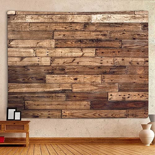 MERCHR Rustic Wooden Country Barn Door Tapestry Wall Hanging, Farmhouse Brown Wood Primitive Plank Wall Texture Tapestry Home Decor Living Room Bedroom 80X60 Inches