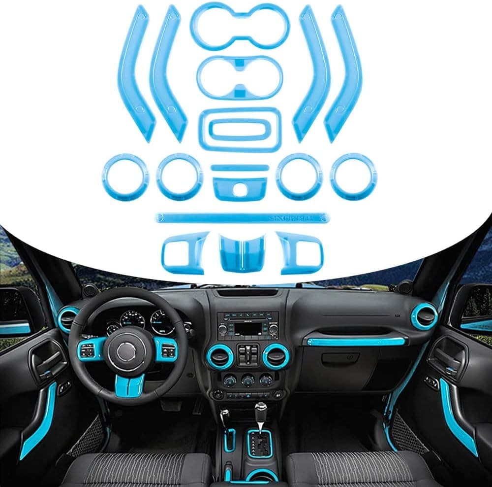 Opall 18PCS Full Set Interior Decoration Trim Kit for Jeep Wrangler 2011-2018 (Light Blue)