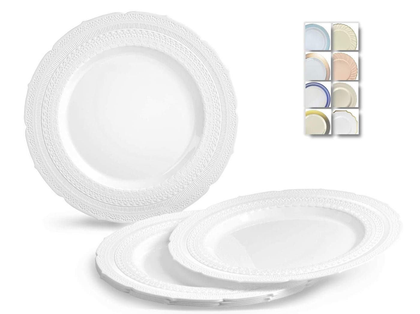 OCCASIONS 40 Plates Pack Extra Heavyweight Vintage Wedding Party Disposable Plastic Plates 11 Dinner Plate Chateau in White