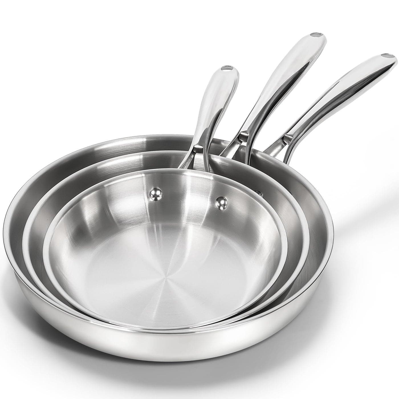 MICHELANGELO 1810 Stainless Steel Frying Pan Set 8 95 11 Cooking Pans Triply Base Stainless Steel Pan Set with Ergonomic Handle Induction Compatible