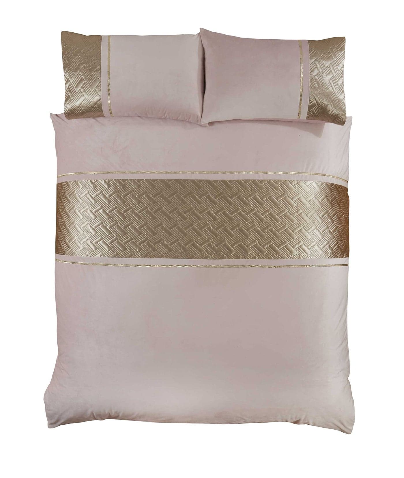 Rapport Home Luxury Blush Pink Velvet Duvet Cover Set King Size Bedding with Gold Panel Diamante Embellishment Geometric Design Soft Elegant Bedroom Dcor
