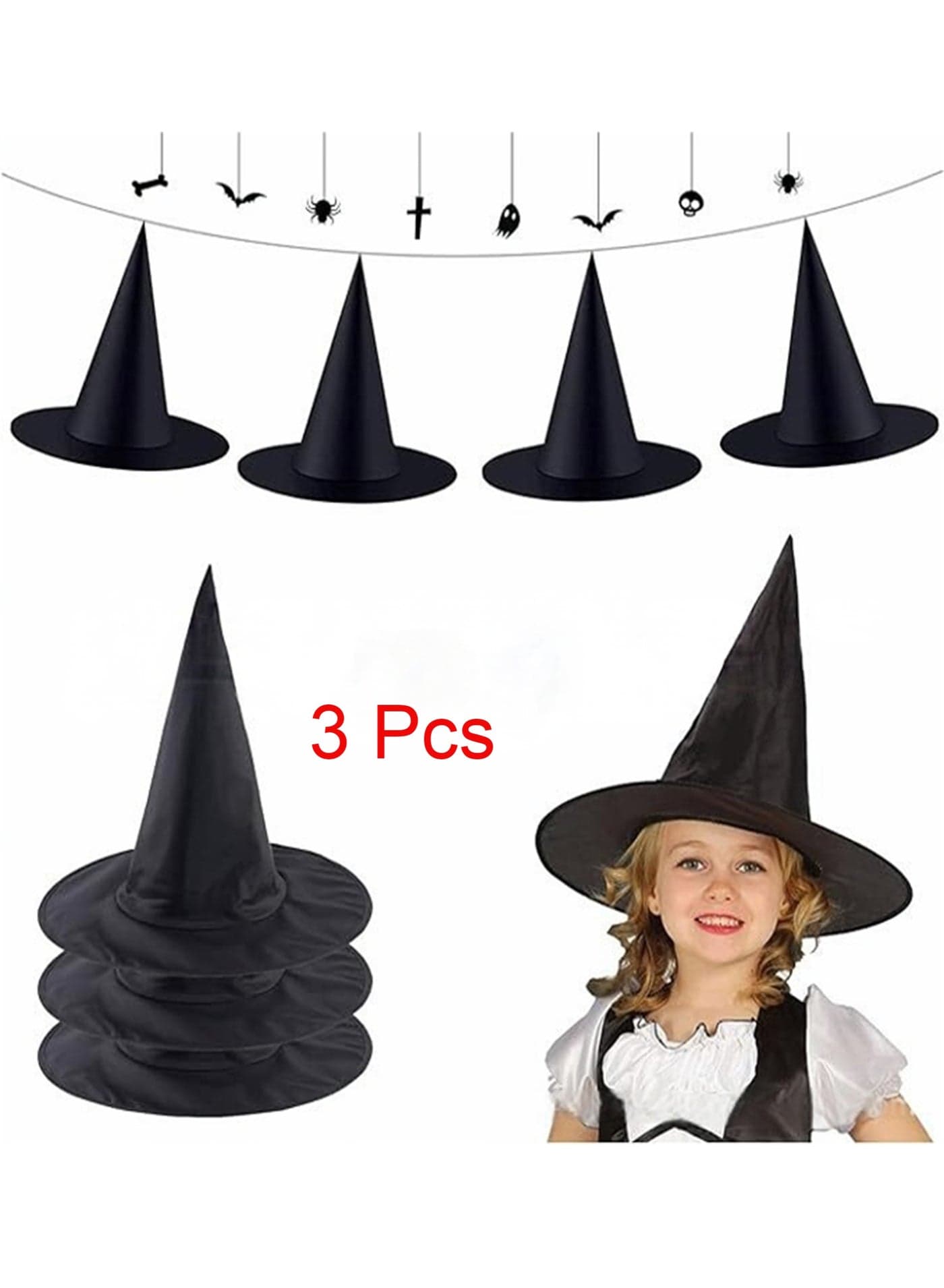 3 Pcs Halloween Oxford Wizard Hat