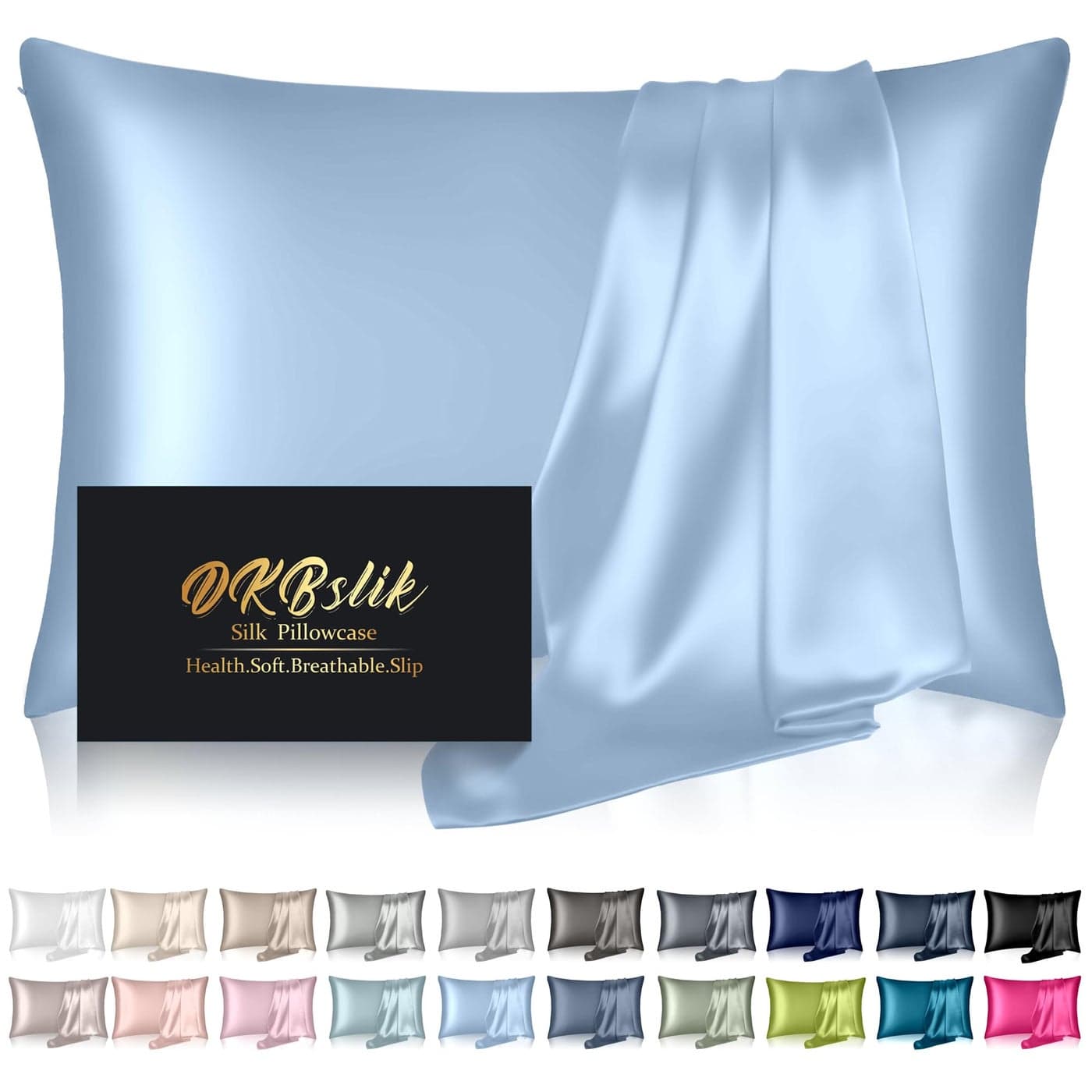 Silk Pillowcase for Hair and Skin Mulberry Silk Pillow Cases King Size Anti Acne Cooling Sleep Both Sides Natural Silk Satin Pillow Case Covers with Hidden Zipper Gifts for Women Men Haze Blue