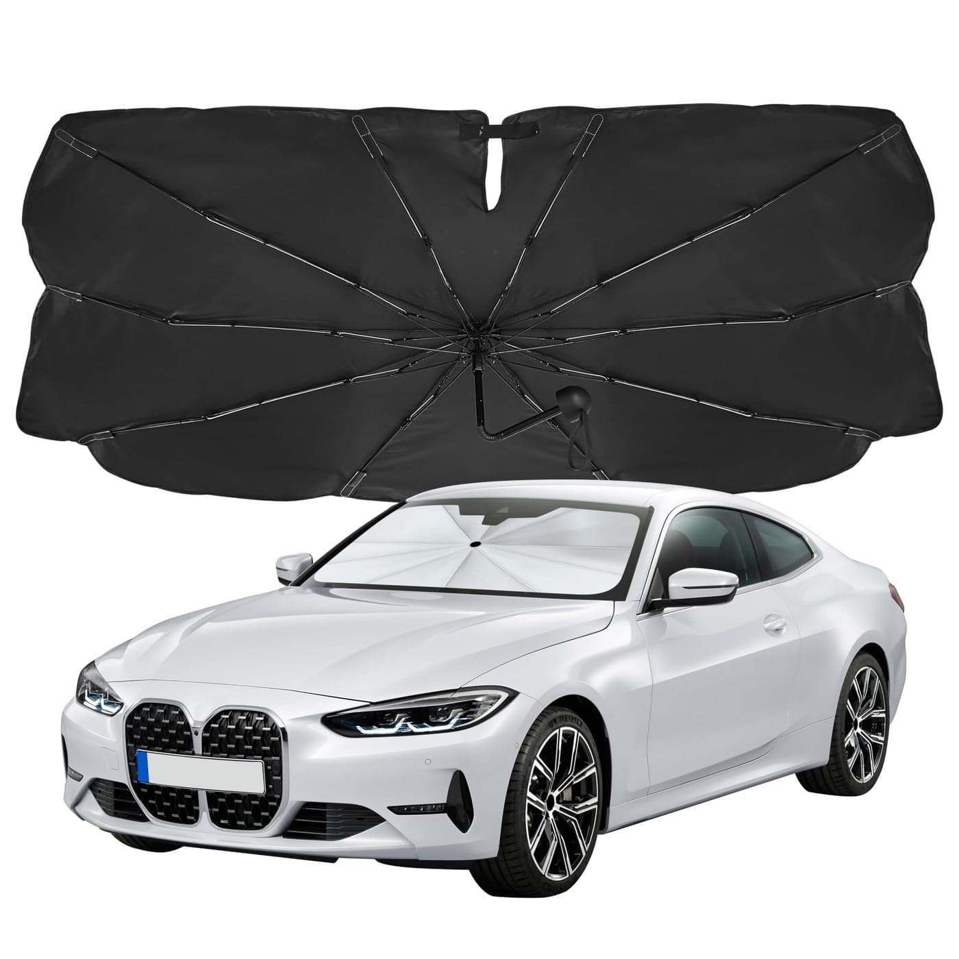 EcoNour Umbrella Windshield Sun Shade for Car Foldable Umbrella Sun Shield UV Heat Protection for Front Window Shade with Storage Pouch Fits Sedans Truck SUVs Medium 57x 33