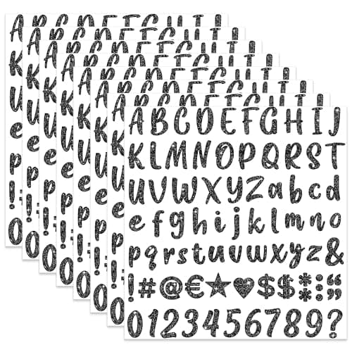 648 Pieces 8 Sheets Letter Stickers Glitter Small Self Adhesive Alphabet Number Vinyl Stick on Letter Stickers for Scrapbooking Mailbox Numbers Crafts Classroom Decor Bulletin BoardBlack1 Inch