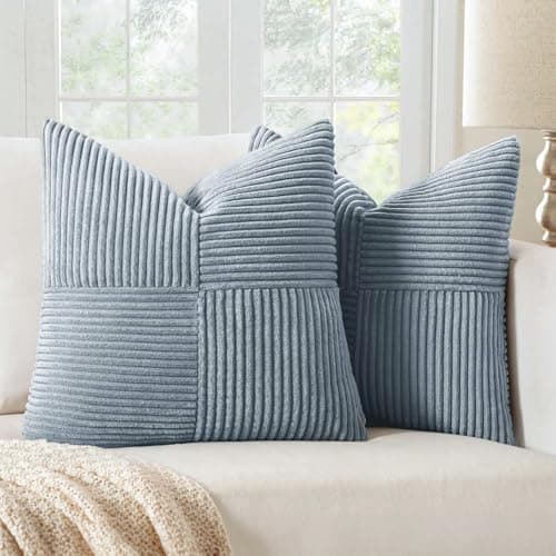 MIULEE Dustyblue Decorative Throw Pillow Covers 18x18 Inch for Couch Bed Sofa Pack of 2 Coastal Boho Farmhouse Throw Pillows Soft Cross Corduroy Patchwork Textured Cushion Cases
