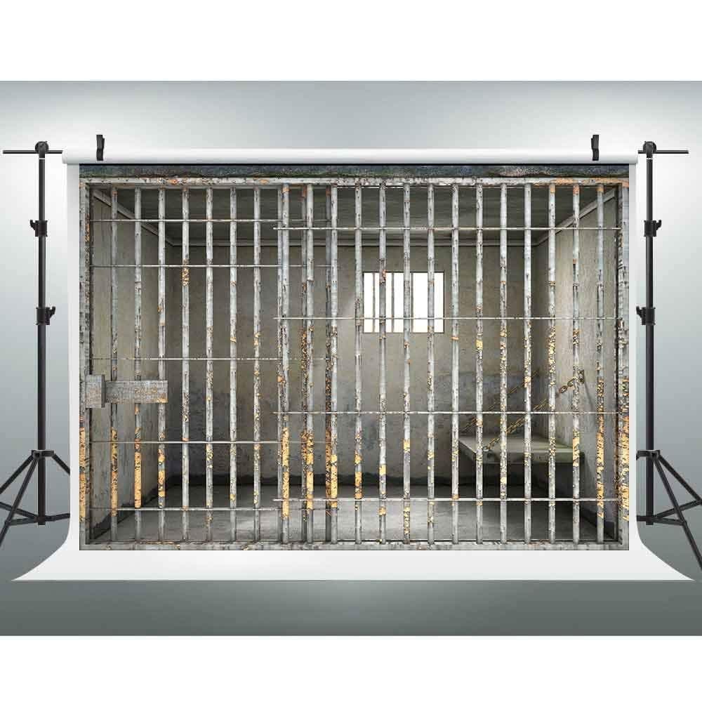 EOA 7W x5H FT Prison Jail Bars Backdrop Murder Party Crime Police Mugshot Cell Photography Background Birthday Events Decoration Kids Adults Funny Photoshot Props YouTube Studio