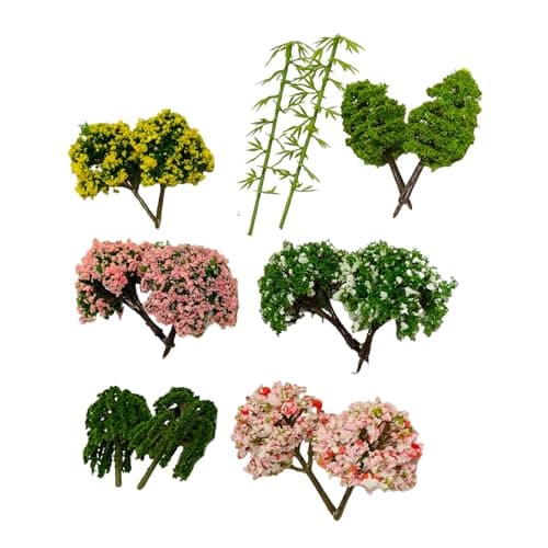 Krisah 14 pcs Miniature Doll House Garden Trees Decorative Height 7 cm Multi Color for Landscaping, Architectural Models, Garden