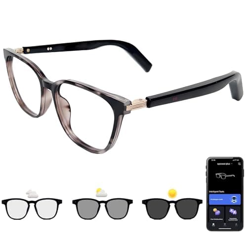 Smart Glasses with Photochromic Lenses for Men and Women AI Translation Smart Glasses with Translator 164 Languages IP67 Waterproof Bluetooth Glass Blue Light Protection (KM02_Tortoiseshell)