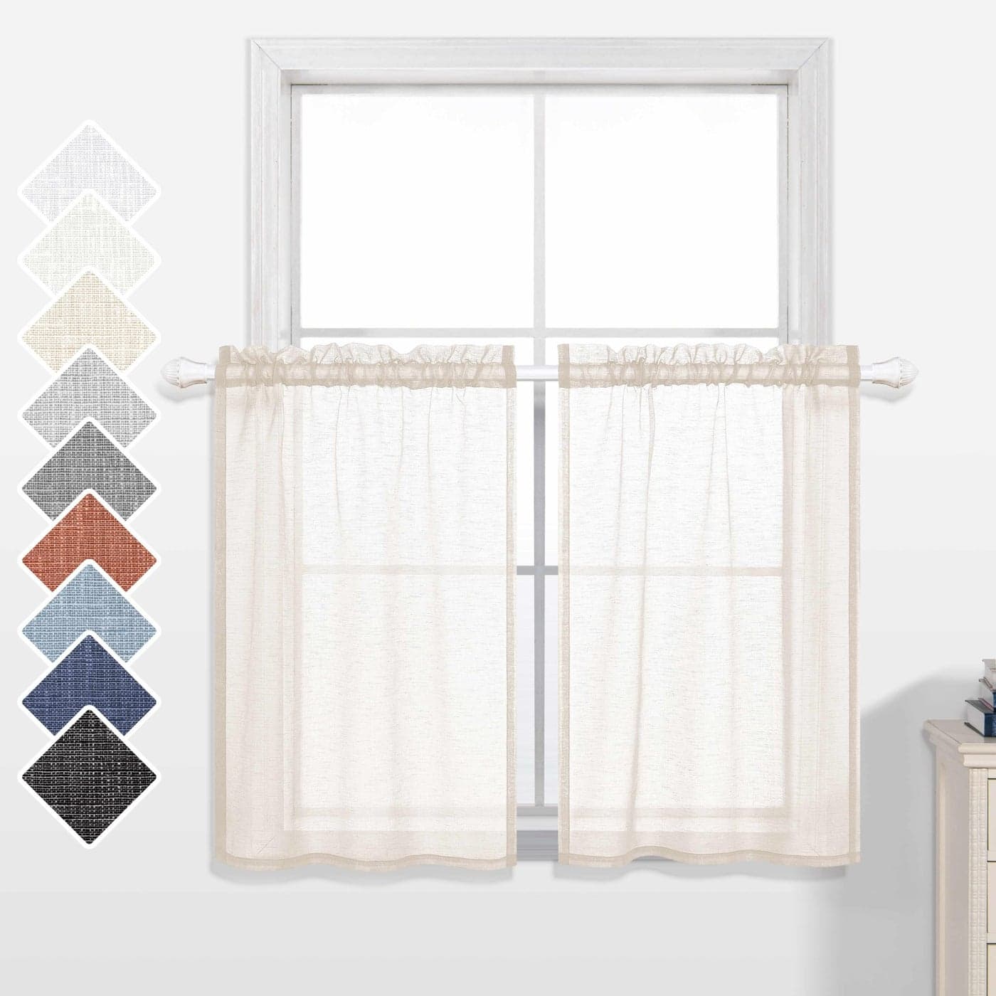 KOUFALL 24 Inch Curtains for Kitchen Windows Set of 2 Packs Cafe Curtains Tier Cream Beige Short Sheer Curtains for Small Windows 30x24 Inch Length