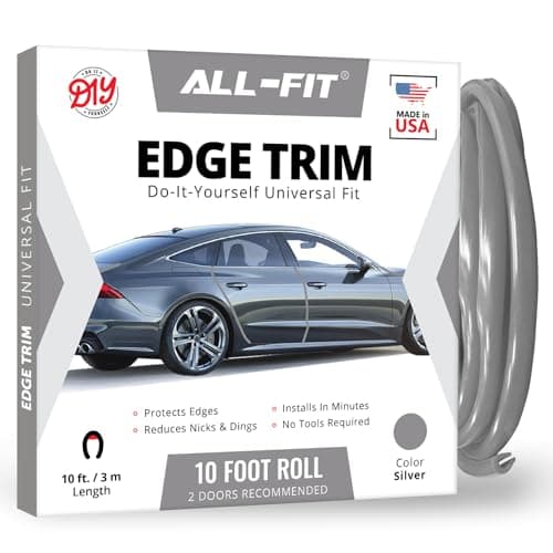 All-Fit Automotive Car Door Edge Protector – Universal DIY Edge Trim to Prevent Scratches & Dings – Flexible Adhesive Molding Trim for Cars, Trucks & SUVs (10 Ft - Silver)
