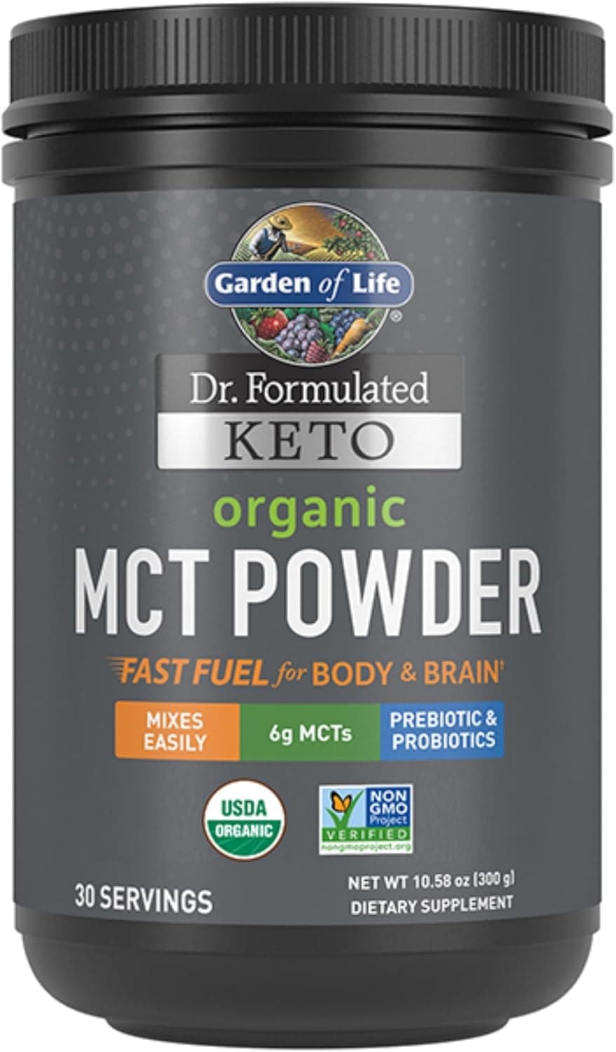 Garden of Life Dr Formulated Keto Organic MCT Powder 30 Servings 6g MCTs from Coconuts Plus Prebiotic Fiber Probiotics Certified Organic NonGMO Vegan Gluten Free Ketogenic