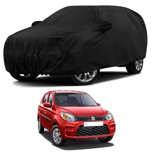Sulfar 100% Water Resistant Car Body Cover Compatible with Mirror for Maruti Suzuki Alto 800 (Triple Stitched, Full Bottom Elastic, Black)
