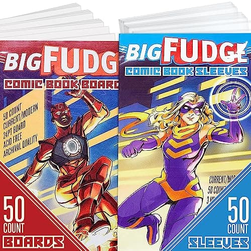 Big Fudge 50 Comic Book Bags and Boards - Protector Sleeves for Comics and Magazines - Archival Protection for 1990s to Current Comic Books - 7.25" x 10.5"