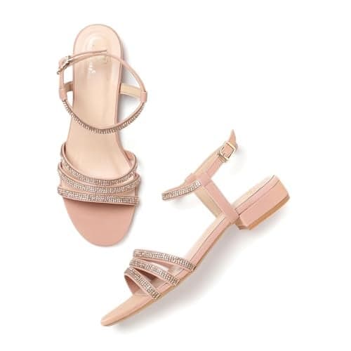 Marc Loire Embellished Flat Fashion Sandals for Women (Nude, UK Footwear Size System, Adult, Women, Numeric, Medium, 8)