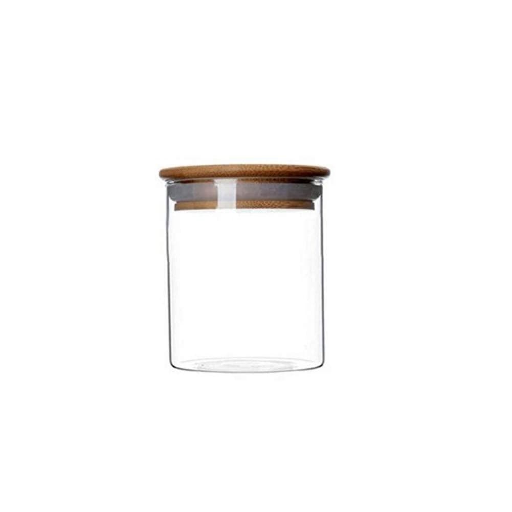 Glass Food Storage Jar Canister Cylinder Airtight Kitchen Container with Natural Wood Lid for Tea Dry Fruit Nuts Candy Seasoning Spaghetti Coffee Bean Clear Sealing size 250ML85oz
