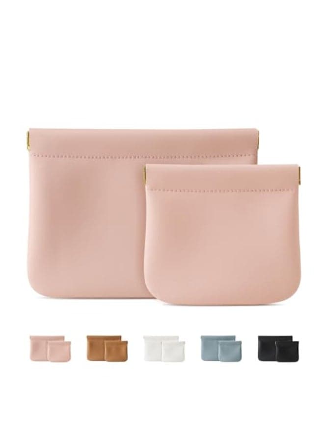 MEIBOOCH 2 Pack Small Makeup Bag for Women New Organosilicon Super Fiber Leather Mini Cosmetic Bag for Travel Coin Purse Organizer Storage Pouch Pink