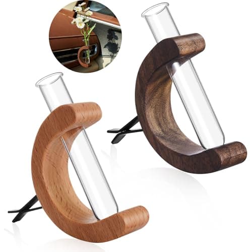 Datanly 2 Pcs Mini Car Flower Vase Vent Clip for Air Vent Cute Car Dashboard Decorations Wooden Glass Propagation Vase for Women Plant Lovers Gift Mixed Color