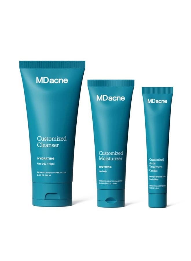 3 Step Benzoyl Peroxide Acne Treatment Kit - Benzoyl Peroxide Cream 2.5%, Salicylic Acid Cleanser, Niacinamide Moisturizer – Medicated Plant-Based Kit for Adult & Teen Acne, 30 Day Acne Kit