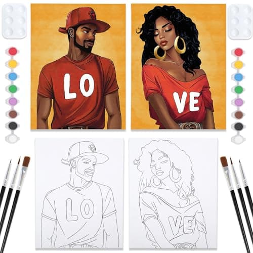 Nuberlic 2 Pack Pre Drawn Canvas Paint Kits for Adults Couple Sip and Paint Date Night Game Party Flavor Painting Supplies
