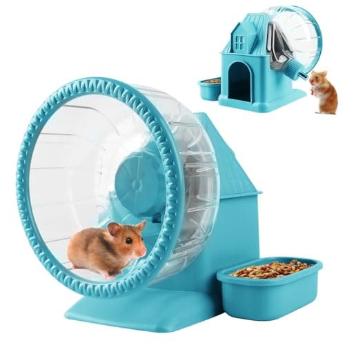 4 in 1 Silent Large Hamster Wheel Multifunctional Hamster Running Wheel Quite Running Spinner Wheel Accessories with Food Bowl Water Bottle for Hamsters Dwarf Gerbil (Blue)