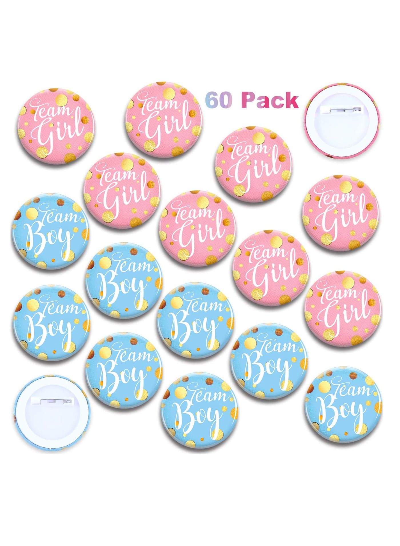 Gender Reveal Pins, 60 Pcs Team Girl and The Boy Button Pin, Baby Shower Pink Blue Pins for Baby Shower Party Favors Baby Shower Party Favors Gender Reveal Party Supplies (1.5 Inches)