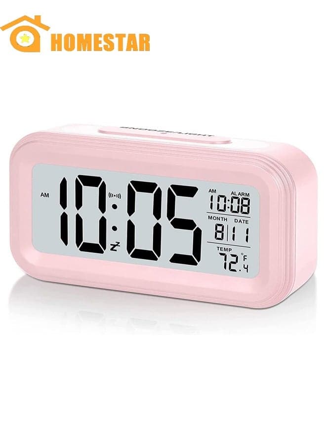 Nightlight Digital Alarm Clock, Creative Smart, Bedside Desk Table, Electronic Clock Battery Operated, Mute Luminous Alarm Clock with Adjustable Light, Suitable for Students and Children, Pink