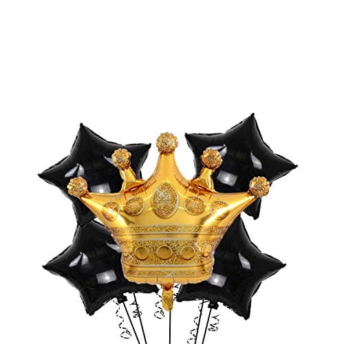 SOI (5 Pcs) Gold Crown and Star balloon decoration Kit for Birthday Wedding Anniversary Bachelorette Party Decoration (Gold Crown Set)