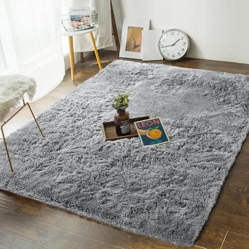 Andecor Soft Fluffy Bedroom Rugs, 4 x 6 Feet Indoor Shaggy Plush Area Rug for Boys Girls Kids Baby College Dorm Living Room Home Decor Floor Carpet, Grey