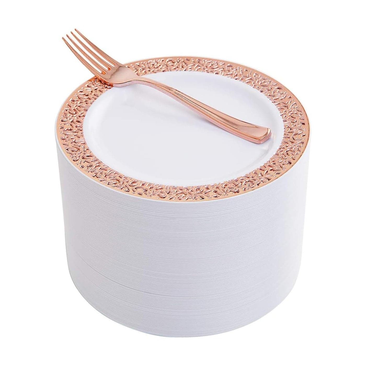WDF 200 Pieces Rose Gold Dessert Plates with Forks 100Pcs Lace Design Cake Small Rose Gold Appetizer Plates 75 and 100 Pcs Forks 74 for WeddingParty