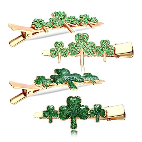 St. Patrick’s Day Hair Clips Accessories Festival Rhinestone Glitter Shamrock Hairpins for Women Girls Green Leaf Lucky Clove Charm Alligator Clips Barrettes st.patricks day decorations Gifts