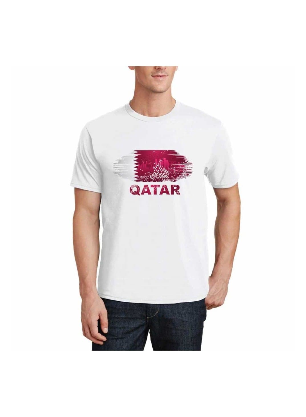Qatar Round Neck T-Shirt For Men Printed Adult Tshirt Celebrating National Day Perfect For Holidays And Festive Events National Day Tshirt — L