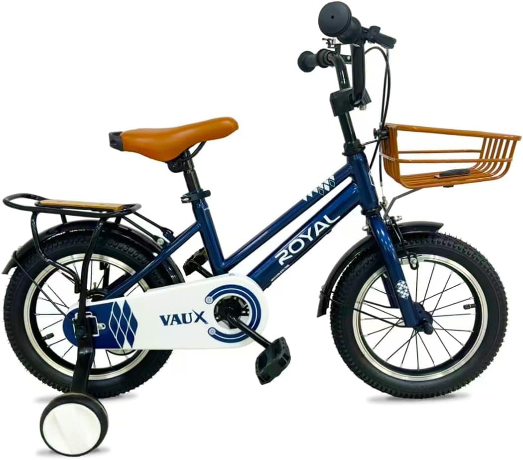 Royal 14-Inch Kids Road Bike | 14-Inch Wheel Size | Adjustbae Seat Post | With Handbrake, Training Wheels And Side Stand | Blue Color