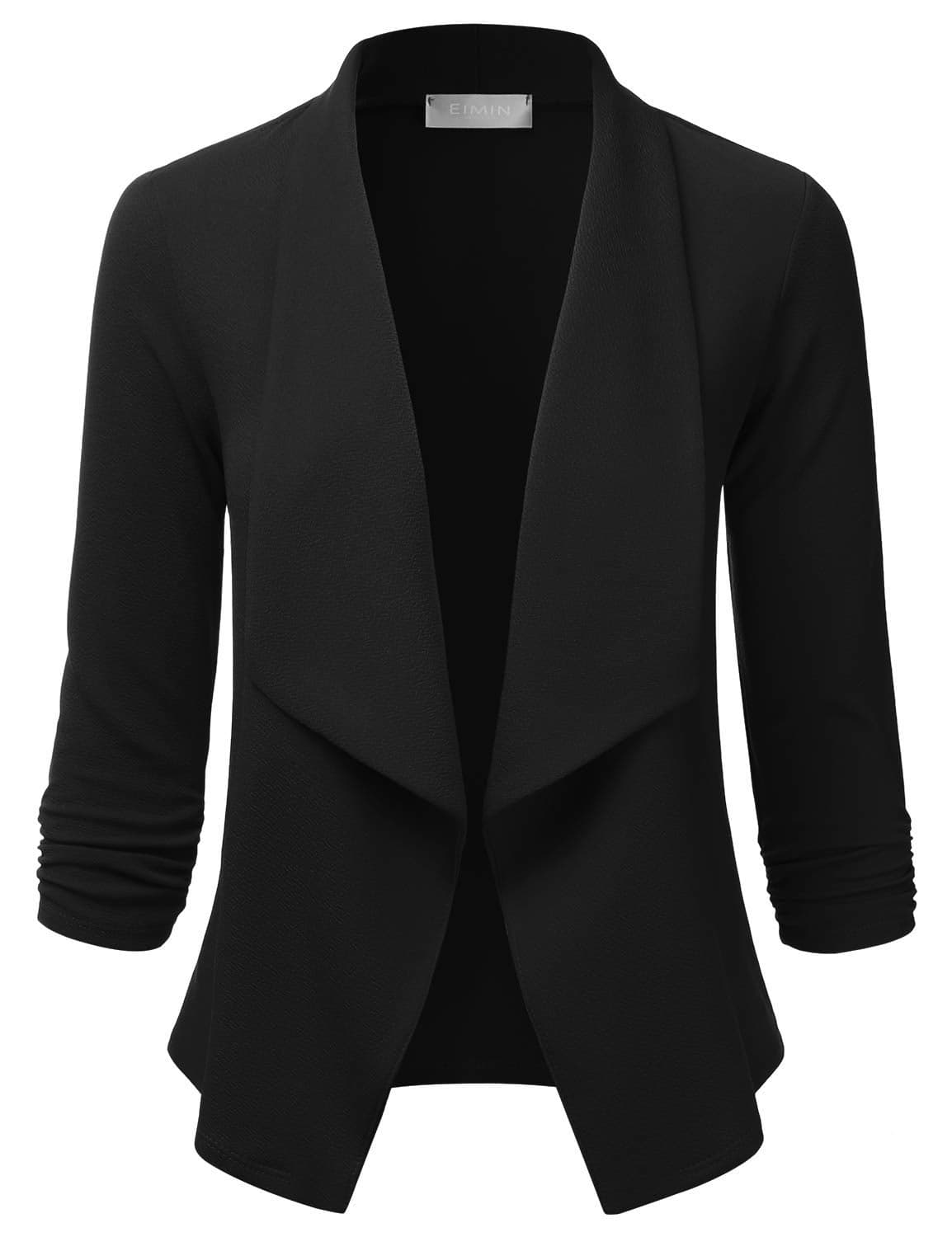EIMIN Women's 3/4 Sleeve Blazer Open Front Office Work Cardigan Jacket Black M