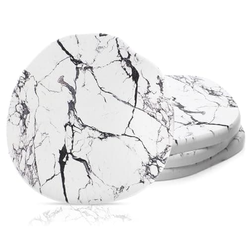 Diatomaceous Earth Coasters Set of 4,Cool Absorbent Quick-Dry Drink Coasters for Desks, Cute Modern Stone Design with Stylish White Aesthetic (4, Marble White)