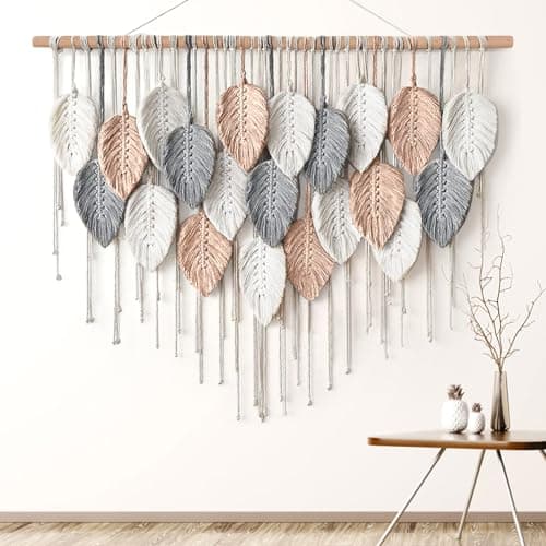 Alynsehom Large Macrame Wall Hanging Boho Woven Tapestry Chic Modern Bohemian Handmade Leaf Feather Wall Art Home Decor for Apartment Dorm Living Room Bedroom Nursery Backdrop 39 W X 295 L
