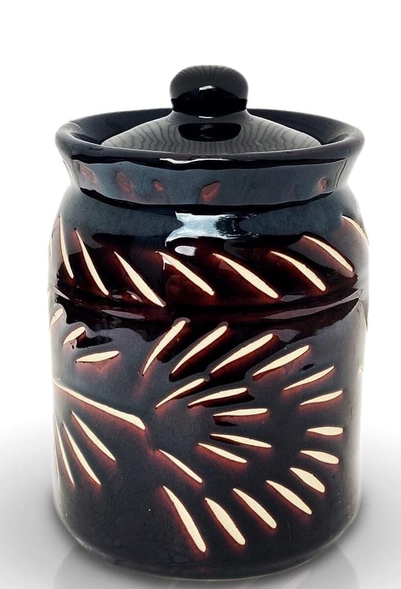 HC THE CRAFTS Ceramic Pickle Jar Set with Lid Dining Table Set Made in India color black 2000 ml Pack of 1