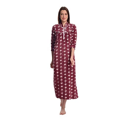 LURP Women's Wool Abstract Print Maxi Nightie (LURP WOOLEN_Wine_Free Size)