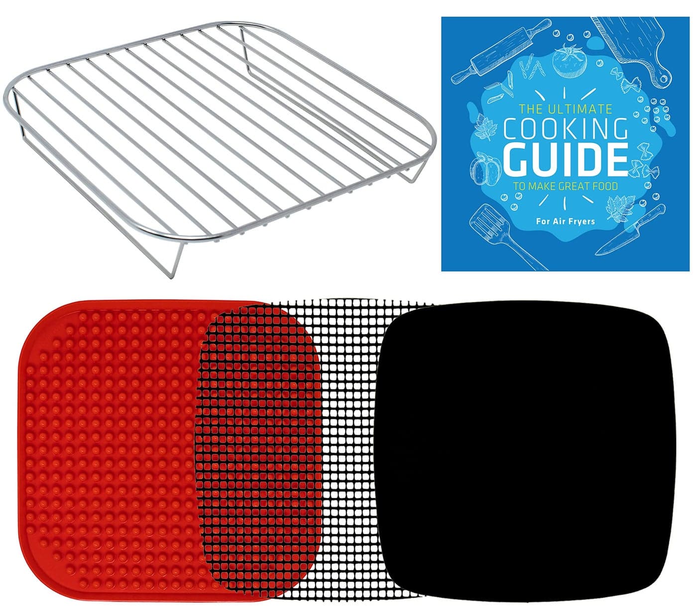 Air Fryer Rack Accessories Compatible with Cosori Dash Chefman Secura Nuwave Emeril Lagasse Philips Cozyna More 5pcs Stainless Steel Air Fryer Accessories with Air Fryer Heat Resistant Mats
