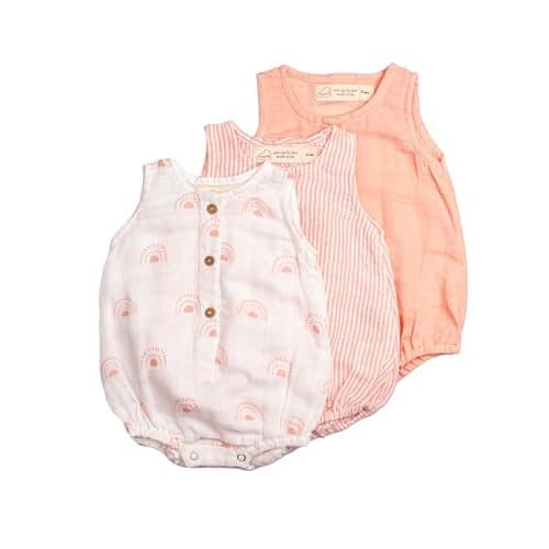 Masilo 100% Organic Cotton Baby Romper Multipack/Set of 3 Infant Wear/Soft and Comfortable Newborn Clothing/Print, Solid and Striped Front Buttoned Bodysuit/Onesies - Rainbow