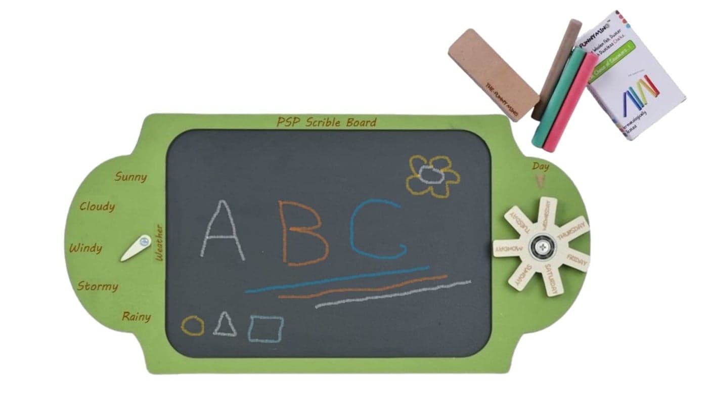 The Funny Mind Multipurpose Wooden PSP Scribble Chalk Board with Chalk and Duster | Black Slate for Kids, Decoration, Kitchen, Writing, Drawing, and Play | Mini Black Board | Writing Slate
