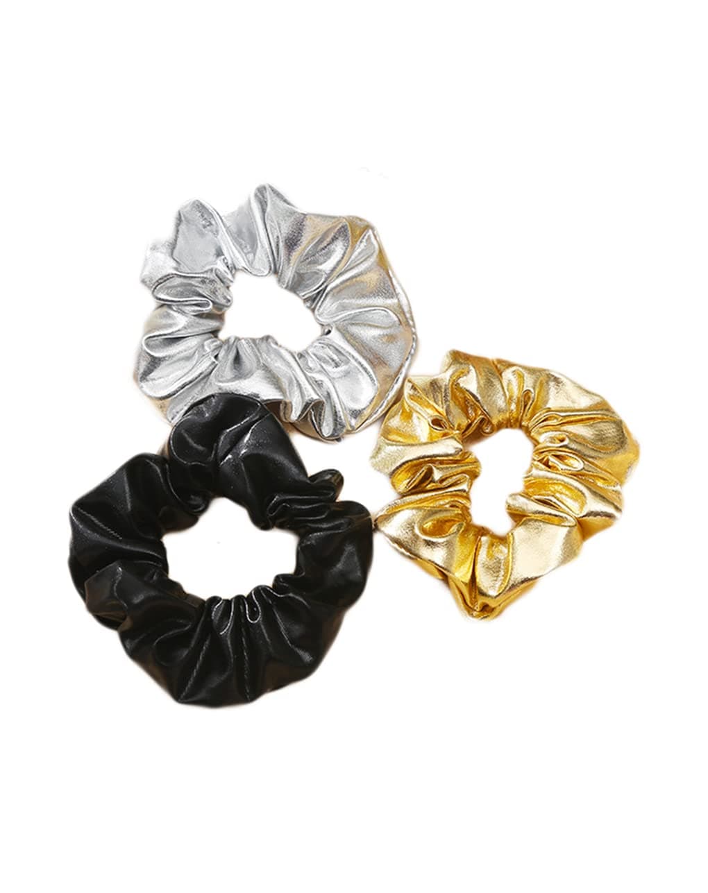 Bronzing Gilding Hair Scrunchies Floppy Metallic Ponytail Holders Gilding Hair Scrunchy BW32 BlackGoldSilver