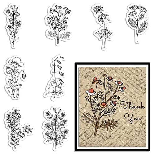 Estivaux Spring Flowers Leaves Clear Stamps for Card Making and Journaling Daisies Flowers Silicone Stamps Plants Leaf Rubber Stamps for Scrapbooking DIY Cards Album Crafts Supplies