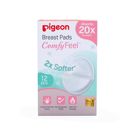 Pigeon Disposable Breast Pads 12 Pcs | Comfy Feel | 2X Softer | Stay Dry Comfort | with Aloe Vera Extract | Leak-Resistant Coverage | Dermatologically Tested | White