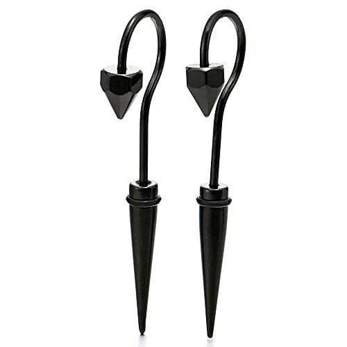Mens Women Long Dangle Black Horn Claw Stud Earrings Stainless Steel, Screw Back, 2pcs