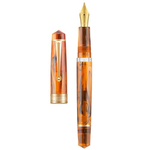 Asvine P20 Piston Fountain Pen Stub Nib 11mm Calligraphy Art Drawing Amber Acrylic with Case Set