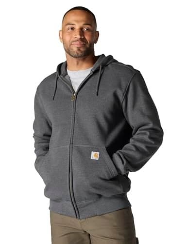 Carhartt Men's Rain Defender Paxton Heavyweight Hooded Zip Front Sweatshirt, Carbon Heather, X-Large