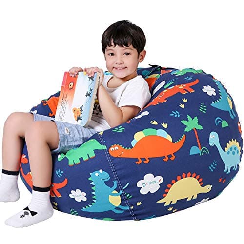 Lukeight Dinosaur Stuffed Animal Storage Bean Bag Chair Cover Premium Canvas Organizer with YKK Zipper Holds 60 Plush Toys Washable Kids Room Decor No Filling Large