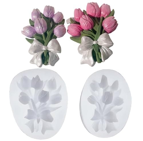 3D 2 Pack Tulip Bouquet Candle Mold, Plant Silicone Mold, Flower Resin Mold for Soap Soy Wax Epoxy DIY Handcraft Home Ornaments Car Air Freshener Home Decoration